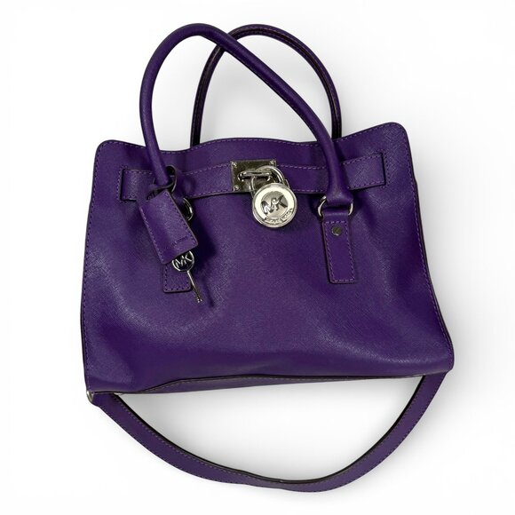 Michael Kors Hamilton Purple Bags & Handbags for Women for  Michael Kors Hamilton Purple Saffiano Leather Satchel w/MK Lock,Key,Chain Strap